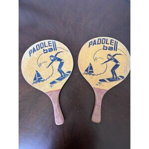 2 Vintage PICKLE BALL PADDLE Racket SURFER GIRL Howsco Wood Paddles Tiki